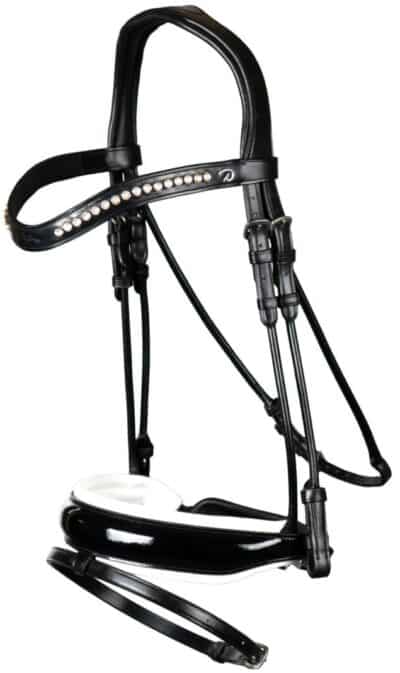 Уздечка с комбинированным капсюлем Patent Large Crank Noseband With White Padding And Flash от Dyon