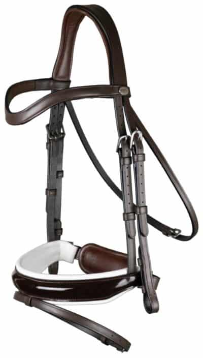 Вуздечка з комбінованим капсюлем Patent Large Crank Noseband With White Padding And Flash від Dyon